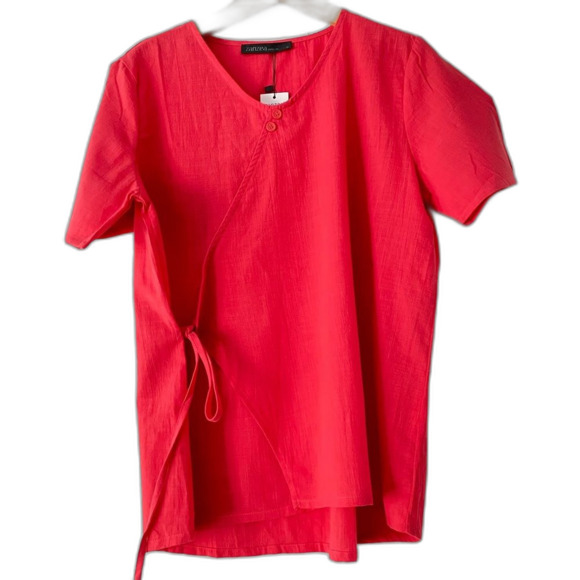 Zanzea Coral Colored 100% Cotton Wrap Top Size: XL, NWT - Picture 1 of 7